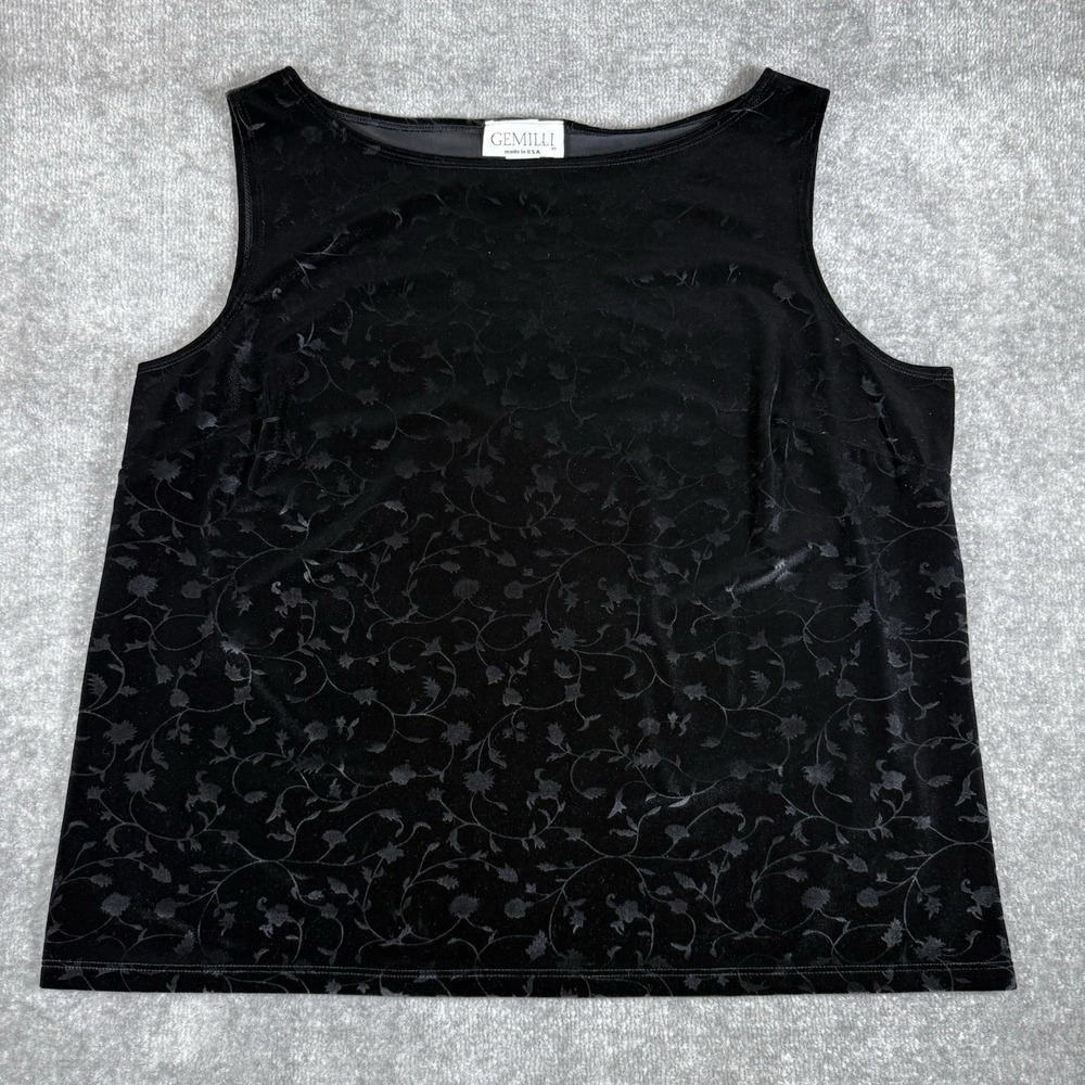 Gemilli Tank Women's 3X Black Velvet Velour Sleeveless Minimalist Capsule VTG
